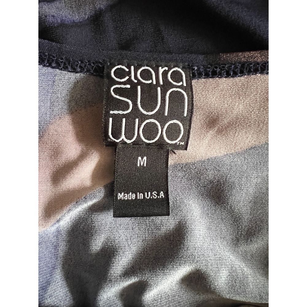 Clara Sun Woo Womens Top Asymmetrical Hem Blue Black Gray‎ Leaf Print Tunic Sz M - Picture 3 of 4